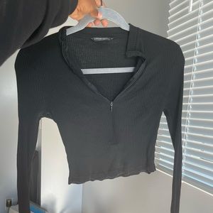 Ribbed Long Sleeve Quarter-Zip Top